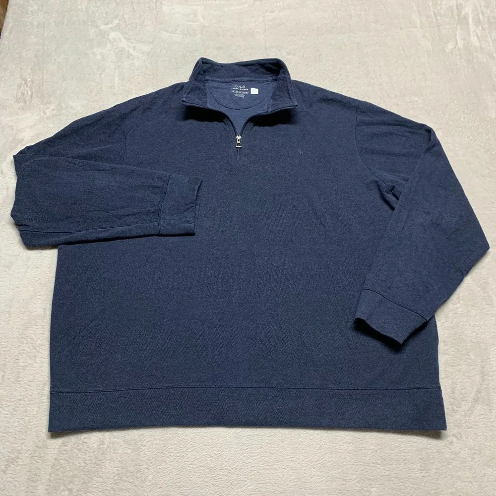 Polo Ralph Lauren Sweater Mens 2XL XXL Double Knit Jersey Quarter Zip Pull Over‎